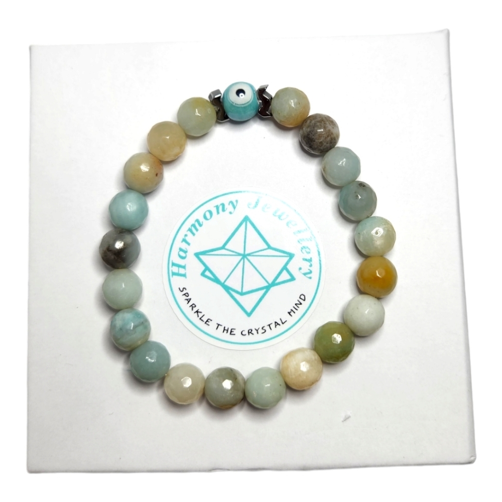8 mm Amazonite Evil Eye charm bracelet